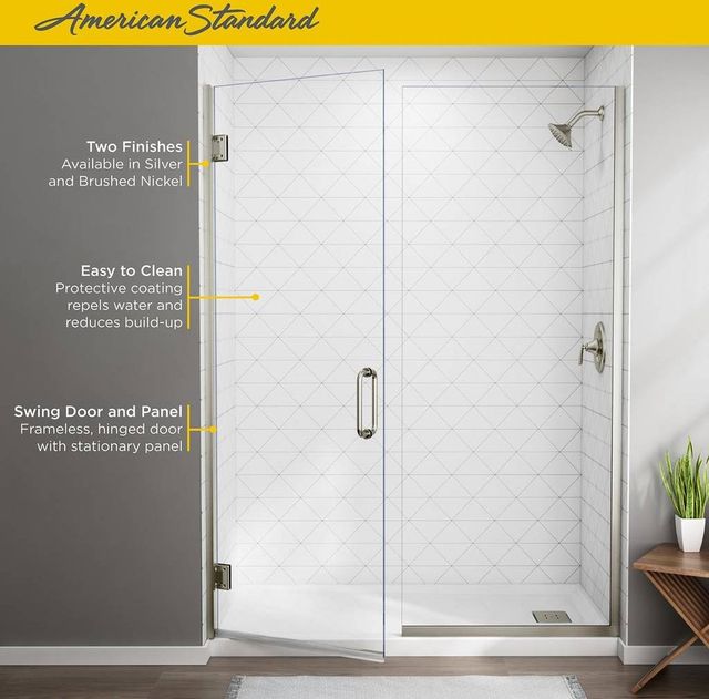 American Standard Brushed Nickel Frameless Swing Shower Door and Panel-3