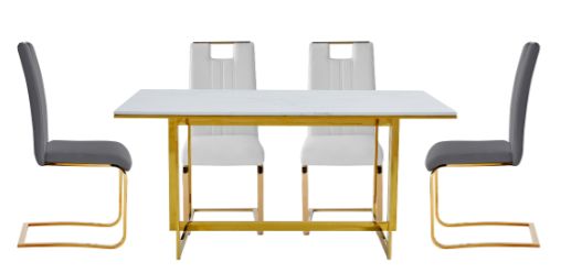 Mazin Furniture Althea White Dining Table with Gold Base-3