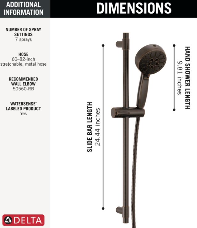 Delta Venetian Bronze 7-Setting Slide Bar Hand Shower with Cleaning Spray-2