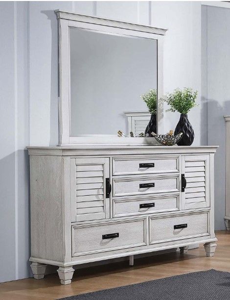 Coaster® Franco DIstressed White Dresser and Mirror-1