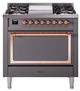 Ilve® Nostalgie II Noblesse 36'' Graphite Matte Pro Style Dual Fuel Range with Copper Trim-0