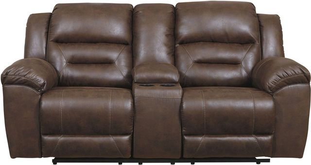 Signature Design by Ashley® Stoneland Chocolate Manual Reclining Loveseat with Console-1