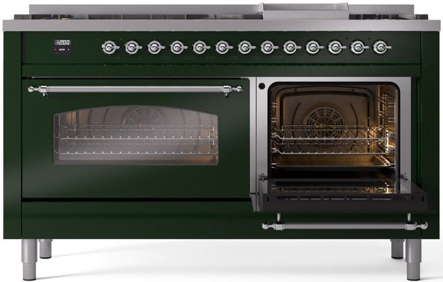 Ilve® Nostalgie II Series 60" Emerald Green Pro Style Dual Fuel Range-3