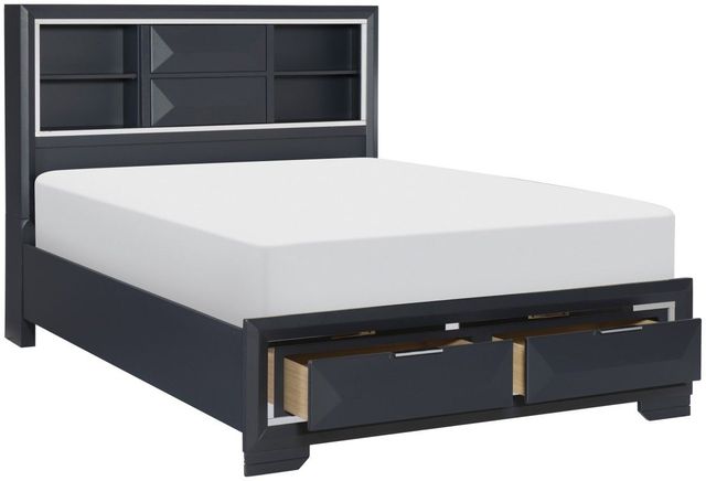 Mazin Furniture Rosemont Midnight Blue Queen Panel Bed with Footboard Storage-1