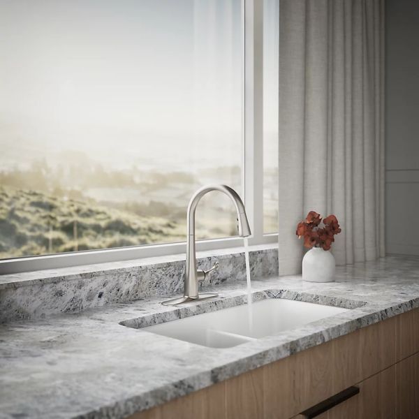 KOHLER® Simplice® Vibrant Stainless Touchless Kitchen Sink Faucet with 3-Function Sprayhead-2