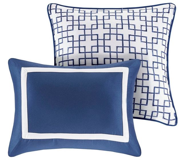 Olliix by Madison Park Heritage 8 Piece Navy King/California King Comforter and Coverlet Set-3