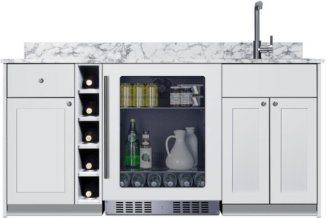 Summit® TurnKey Oasis 69" White Wet Bar with 4.6 Cu. Ft. Built-In Beverage Center and Stainless Steel Sink with Faucet-0