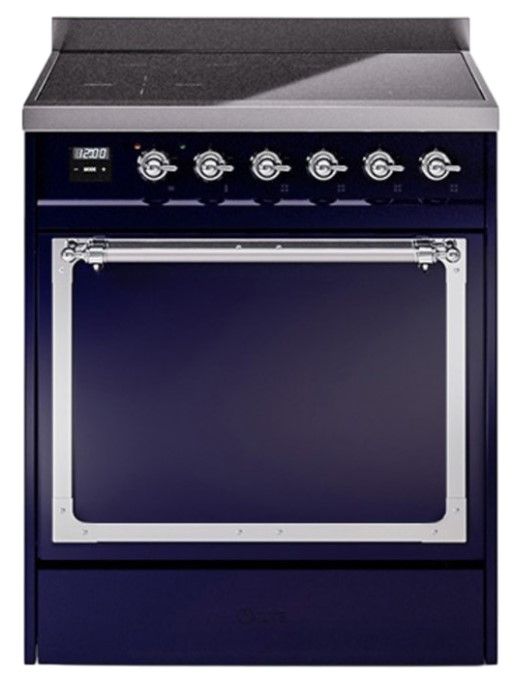 Ilve® Nostalgie II Noblesse 30'' Midnight Blue Pro Style Induction Range with Chrome Trim-0
