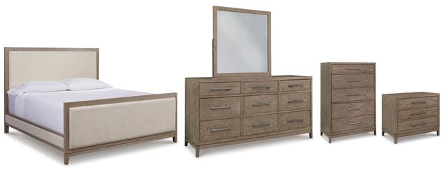 Signature Design by Ashley® Chrestner 5-Piece Gray California King Upholstered Panel Bed Set-0