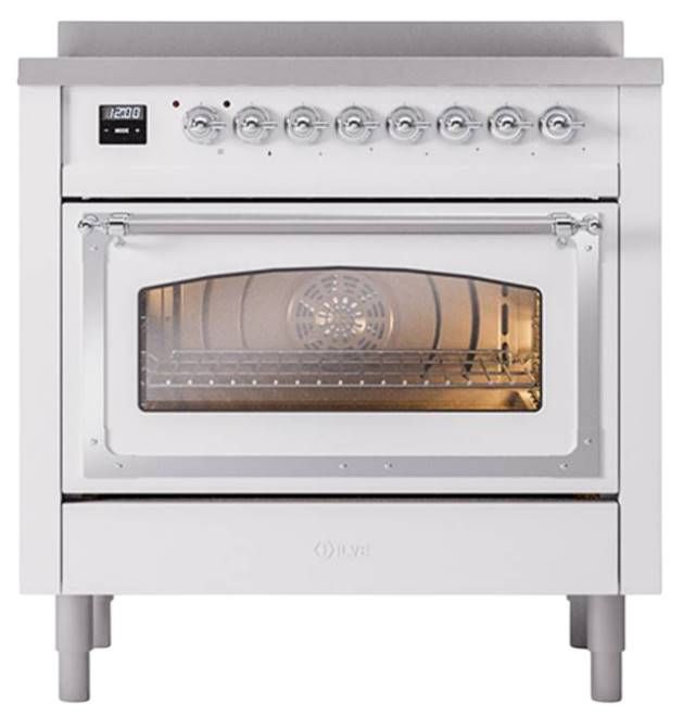 Ilve® Nostalgie II Noblesse 36'' White Pro Style Induction Range with Chrome Trim-1