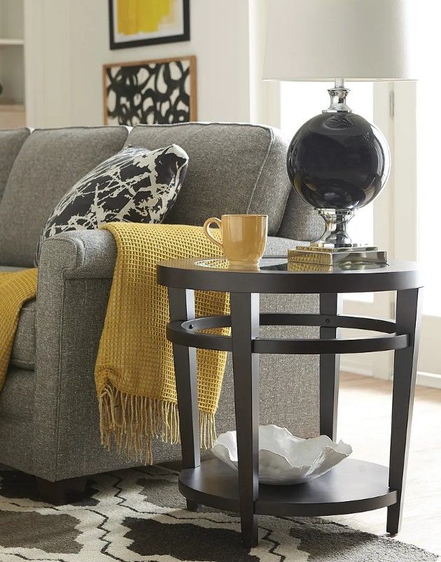 Hammary® Urbana Glass Top Round End Table with Dark Oak Base-1