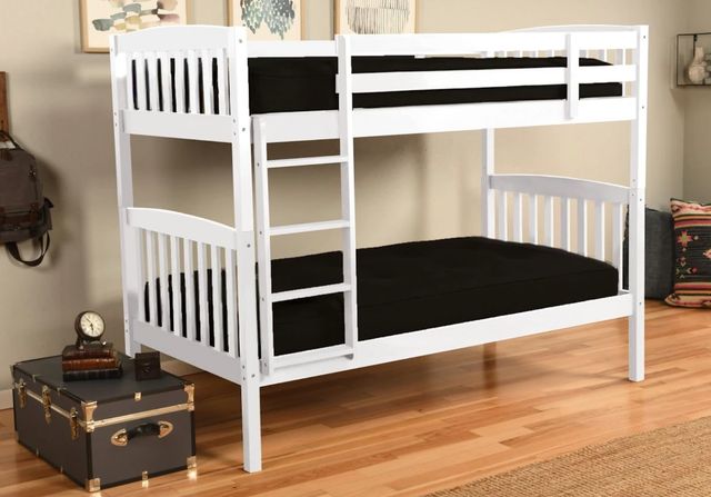 Kodiak Furniture Claire White/Twill Black Twin Bunk Bed with Waterproof Mattress-0