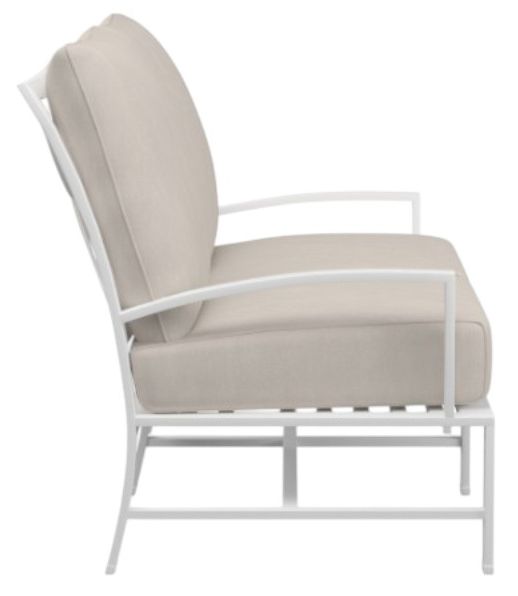 Sunset West Bristol Satin White Aluminum Outdoor Loveseat with Canvas Flax Cushion-1