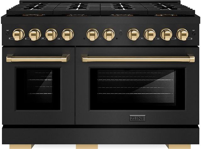 ZLINE Autograph Edition Paramount Series 48" Black Stainless Steel Pro Style Dual Fuel Range with Polished Gold Accents -0