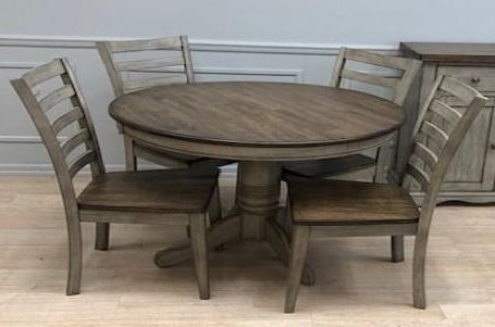 Allwood Furniture Group #130 Light Grey/Rustic Brown Solid Hardwood Pedestal Table Set-0