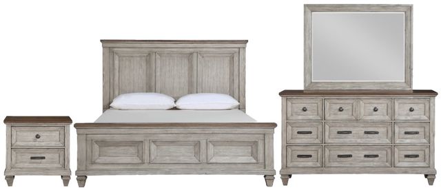 New Classic® Home Furnishings Mariana 4-Piece Vintage Creme California King Panel Bedroom Set-0