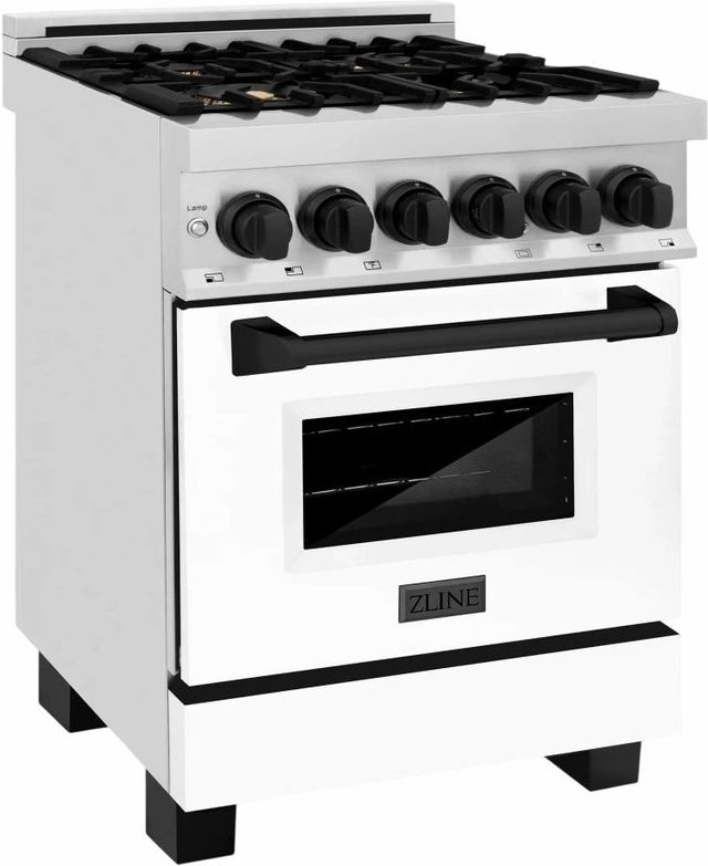ZLINE Autograph Edition 24" Stainless Steel Pro Style Dual Fuel Range with White Matte Door and Matte Black Accents-2