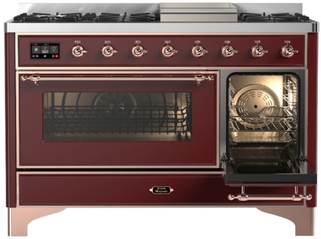 Ilve® Majestic III 48" Burgundy Pro Style Dual Fuel Natural Gas Range with Triple Glass Door and Copper Trim-3