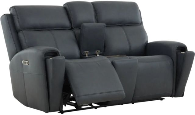 Flexsteel® Warren True Navy Leather Power Reclining Loveseat with Console, Power Headrest and Lumbar-3