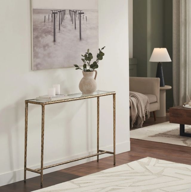 Renwil® Nara Glass Top Console Table with Antique Brass Frame-1