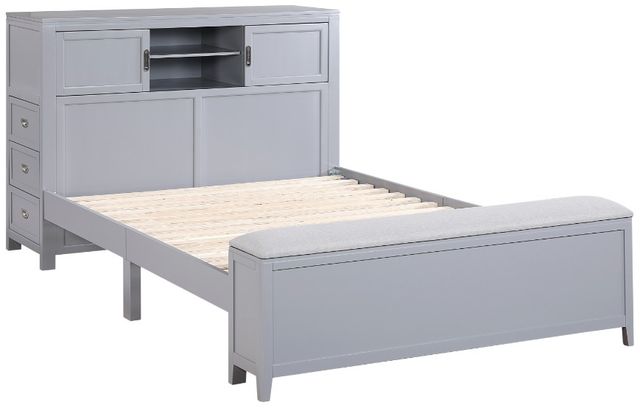 Homelegance® Sloane Gray Full Youth Bookcase Platform Bed with Hidden Desk, Stool and Storage Bench-2