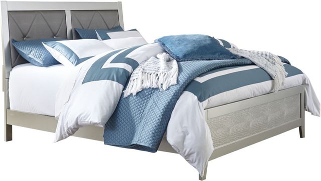 Signature Design by Ashley® Olivet 4-Piece Silver King Upholstered Panel Bed Set-1