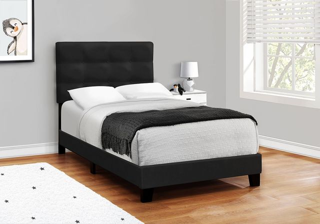 Monarch Specialties Inc. Black Twin Upholstered Panel Youth Bed-3
