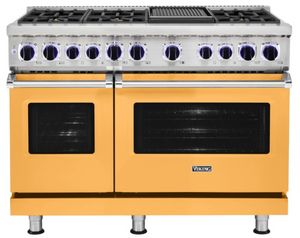 Front view of the Viking® 7 Series 48'' Daffodil Pro Style Dual Fuel Liquid Propane Range with Griddle