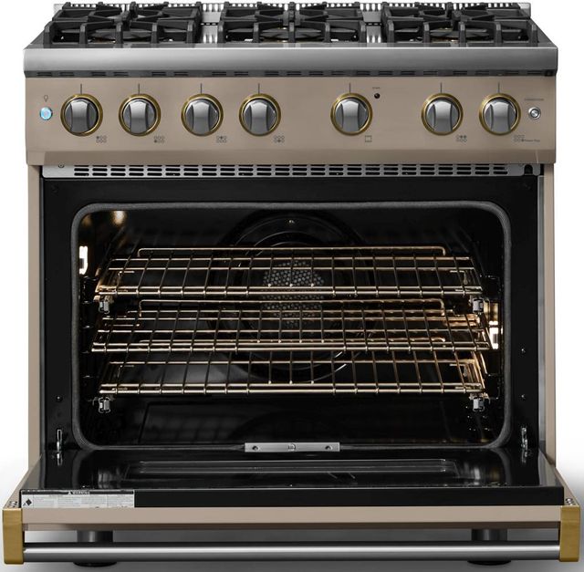 Viking® 5 Series 36" Nantucket Pro Style Gas (LP) Range with Brushed Brass Trim-1
