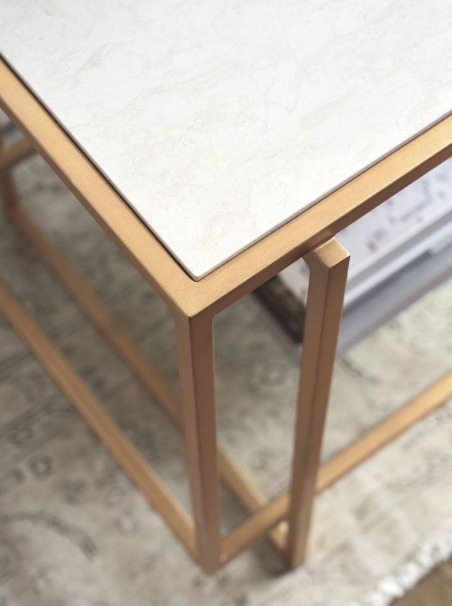Lexington Home La Costa Pinnacle Beige End Table with Satin Gold Base-3
