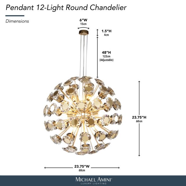 Michael Amini® Pendant Gold 12-Light Round Chandelier-2