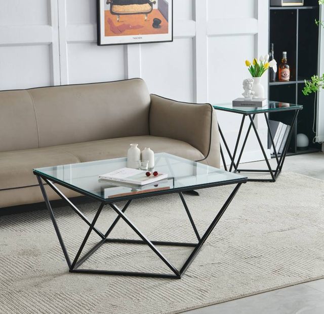 Mazin Furniture Kalia Glass Top Cocktail Table with Gray Base-3