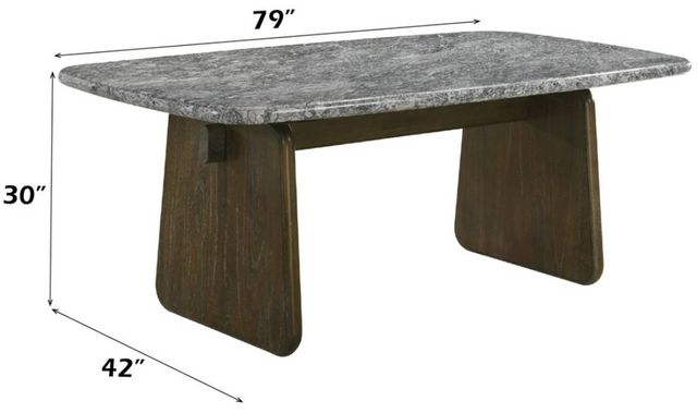 ACME Furniture Dillon Natural Marble Top Dining Table with Walnut Base-2