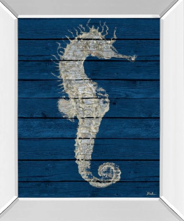 Classy Art Antique Seahorse on Blue I by Patricia Pinto Mirror Framed Wall Art-1
