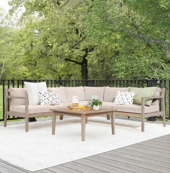 Linon Svana 4-Piece Beige/Natural Fabric/Wood Outdoor Conversation Set-3