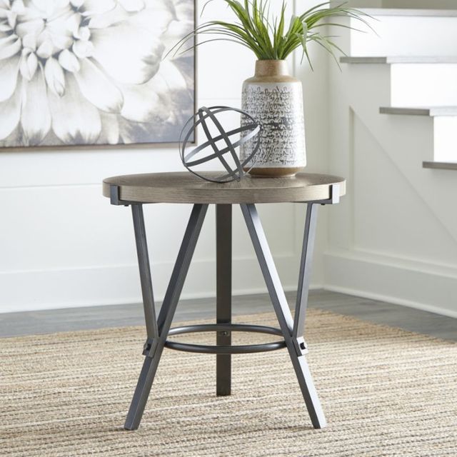 Signature Design by Ashley® Zontini Light Brown Round End Table with Gunmetal Base-3