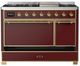 Ilve® Majestic III 48" Burgundy Pro Style Dual Fuel Natural Gas Range with Solid Door and Brass Trim-2