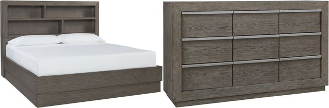 Benchcraft® Anibecca 2-Piece Weathered Gray California King Bookcase Bed Set-0