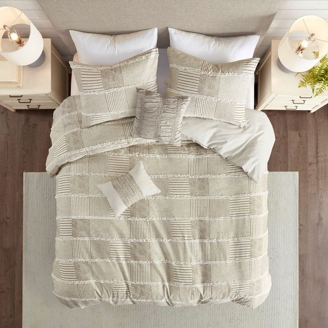 Olliix by Madison Park Schafer Taupe Full/Queen Five Piece Cotton Clipped Comforter Set-1