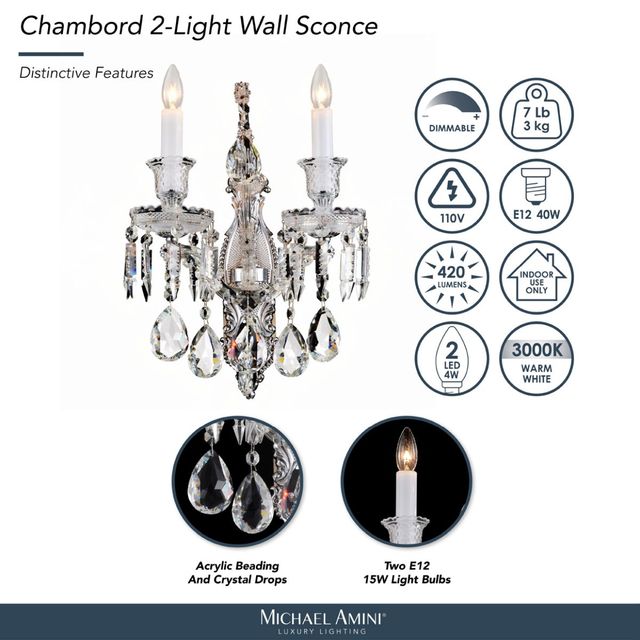 Michael Amini® Chambord Clear 2-Light Wall Sconce-3