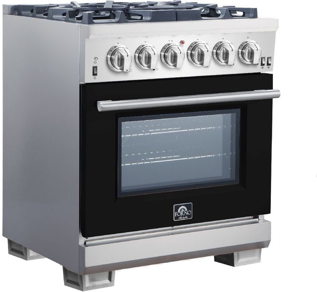 FORNO® Capriasca 30" Stainless Steel Pro Style Gas Range with Black Door-1