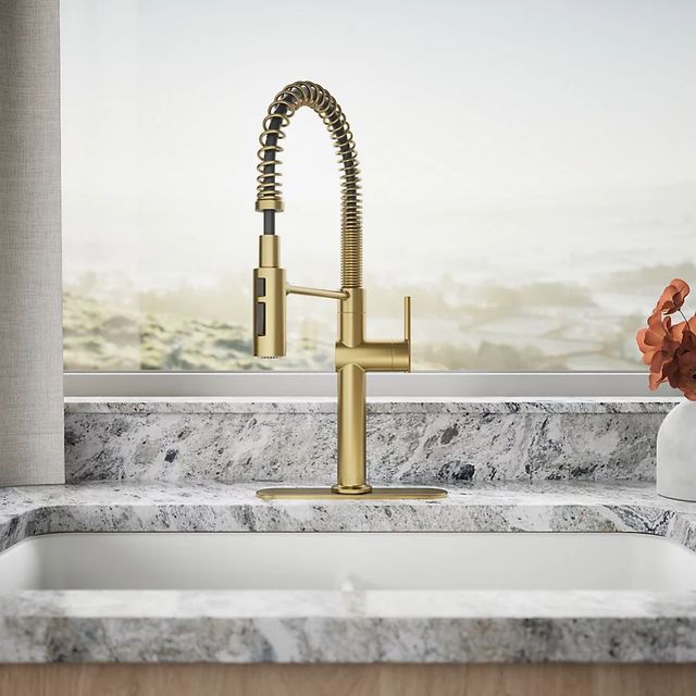 KOHLER® Crue® Vibrant Brushed Moderne Brass Semi-Professional Kitchen Sink Faucet with 3-Function Sprayhead-4