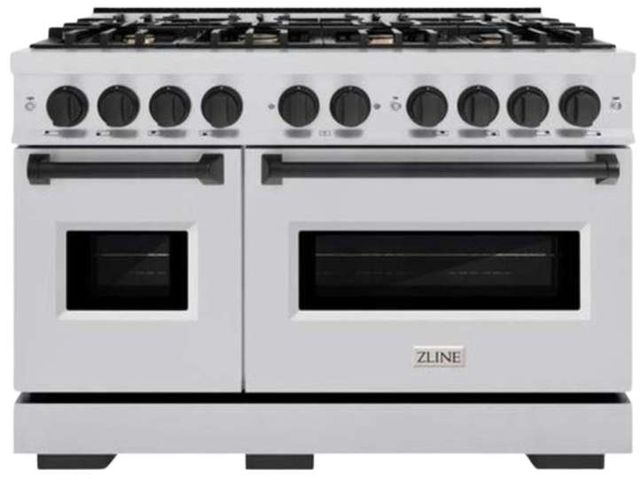 ZLINE Classic Autograph Edition 48" Satin Stainless Steel Pro Style Gas Range with Matte Black Accents-0