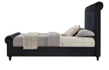 Milton Greens Stars Black Eastern King Velvet Rolled Top Tufted Platform Bed-3