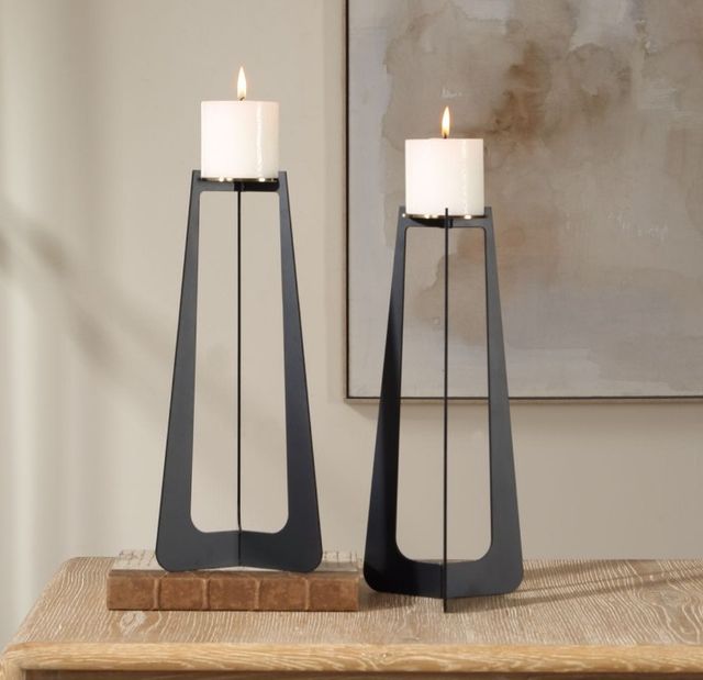 Uttermost® Columnar 2-Piece Matte Black Candleholder Set-1