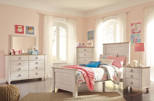 Signature Design by Ashley® Willowton 2-Piece Whitewash Twin Youth Panel Bed Set-3