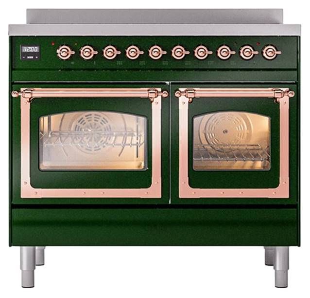 Ilve® Nostalgie II Noblesse 40'' Emerald Green Pro Style Induction Range with Copper Trim-1