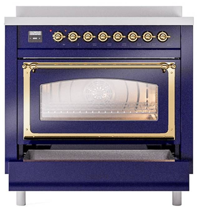 Ilve® Nostalgie II Noblesse 36'' Midnight Blue Pro Style Induction Range with Brass Trim-3