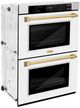 ZLINE Autograph Edition Professional 30" Stainless Steel Double Electric Wall Oven with White Matte Doors and Polished Gold Accents-1
