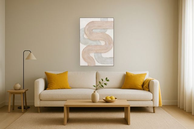 Classy Living Mesmerizing Blush and Ivory Raised Curve Abstract Wall Art-1